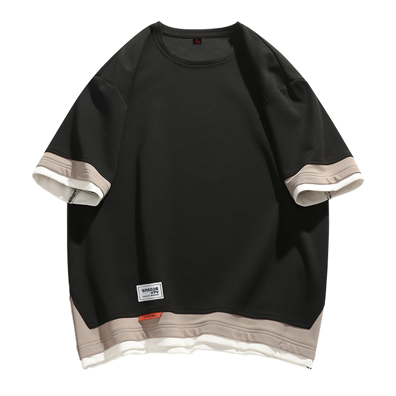 Men's Summer Short Sleeve T-Shirt - Color-Block Half-Zip Design, 100% Polyester Lightweight 100gsm