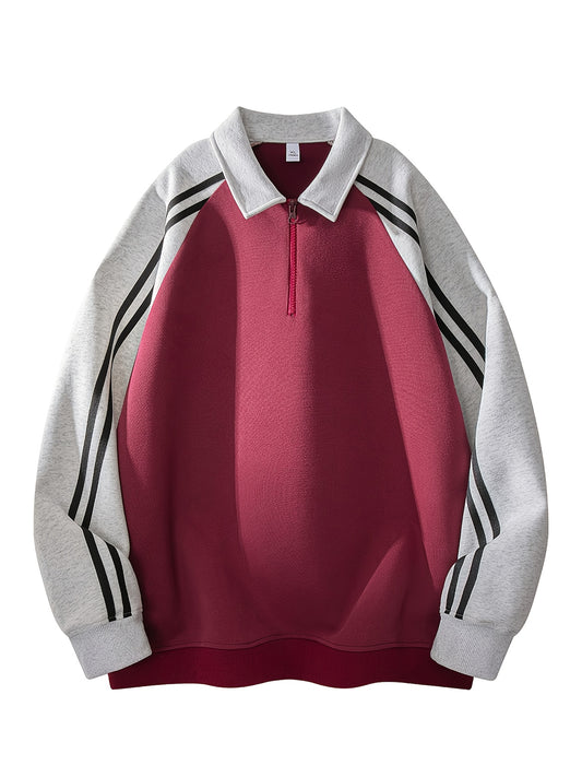 Men's & Women's Color-Block Striped Polo Shirt \u002F Loose Fit Zip-Up Hoodie with Contrast Collar