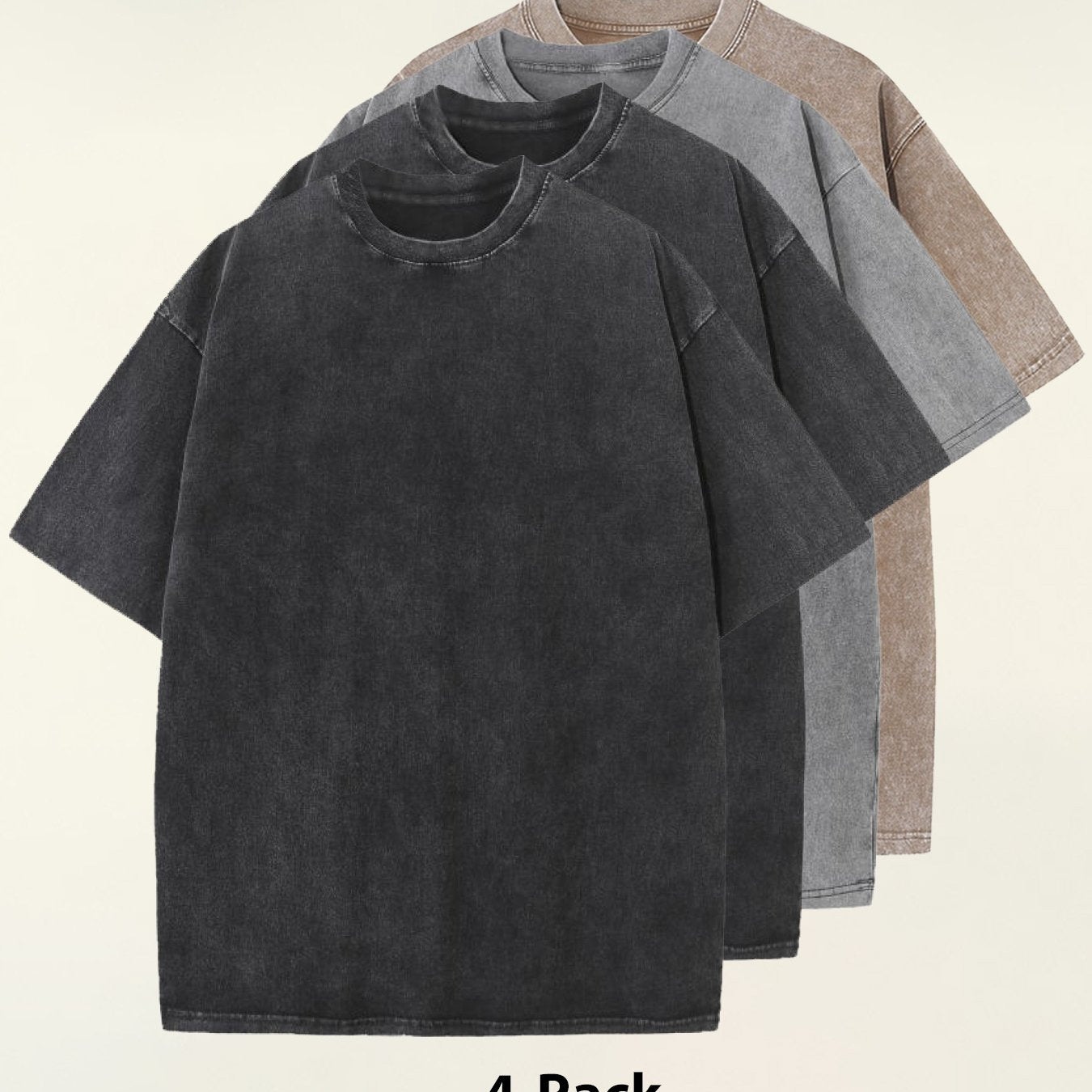 4pcs 100% Cotton Acid-Washed 230g T-Shirts - Retro Vintage Style