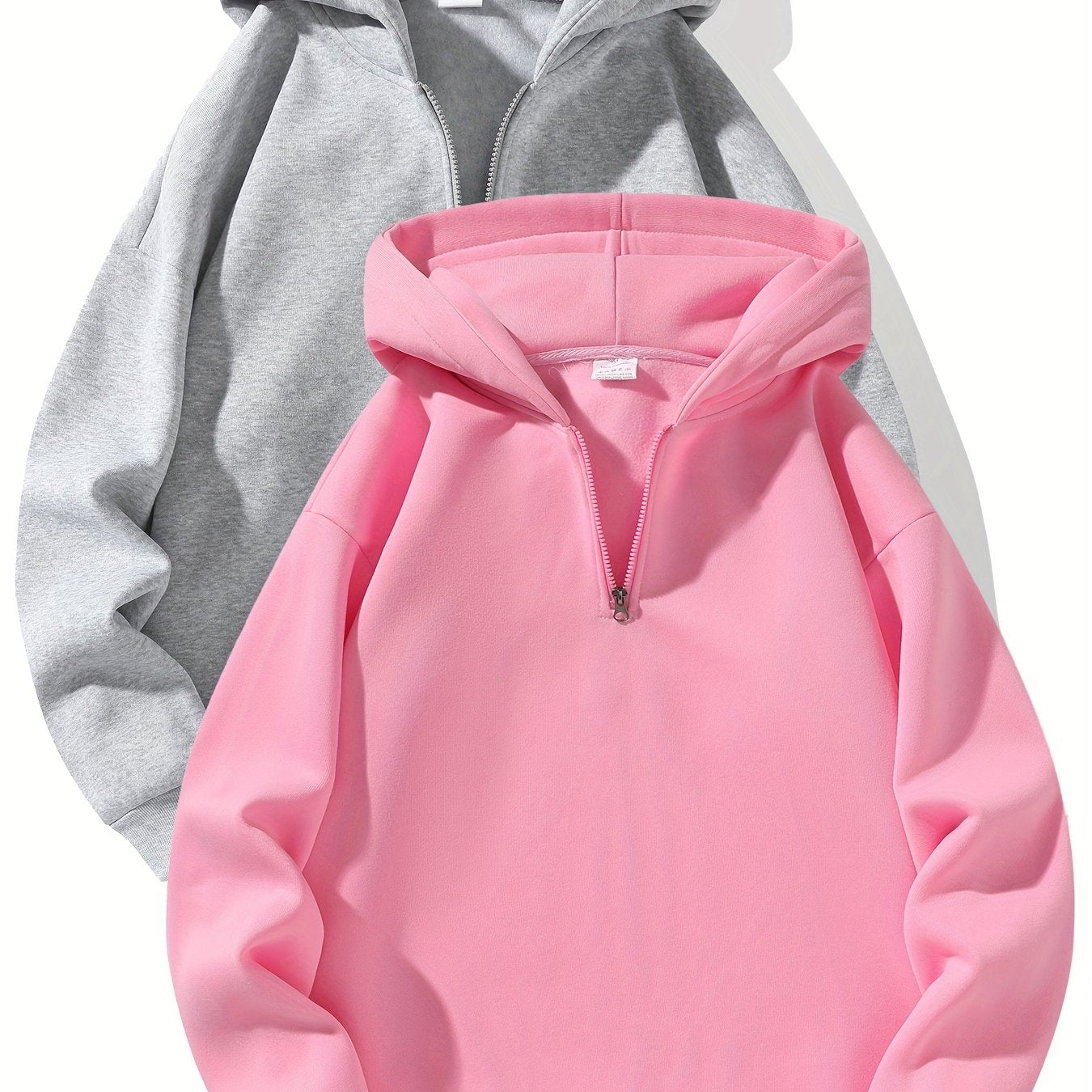 Sporty Sweatshirts 2pcs Sporty Comfortable Fleece-Lined Half-Zip Hooded Sweatshirts