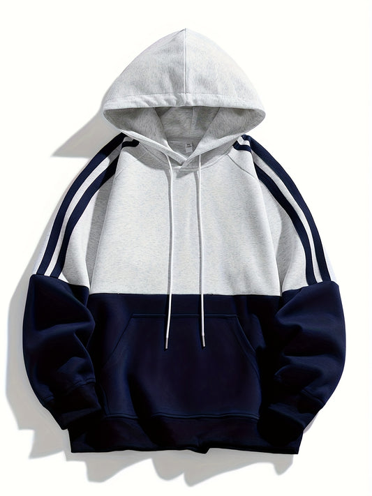Men'S Casual Color Block Hoodie with Pockets - & Brown Two-Tone Design
