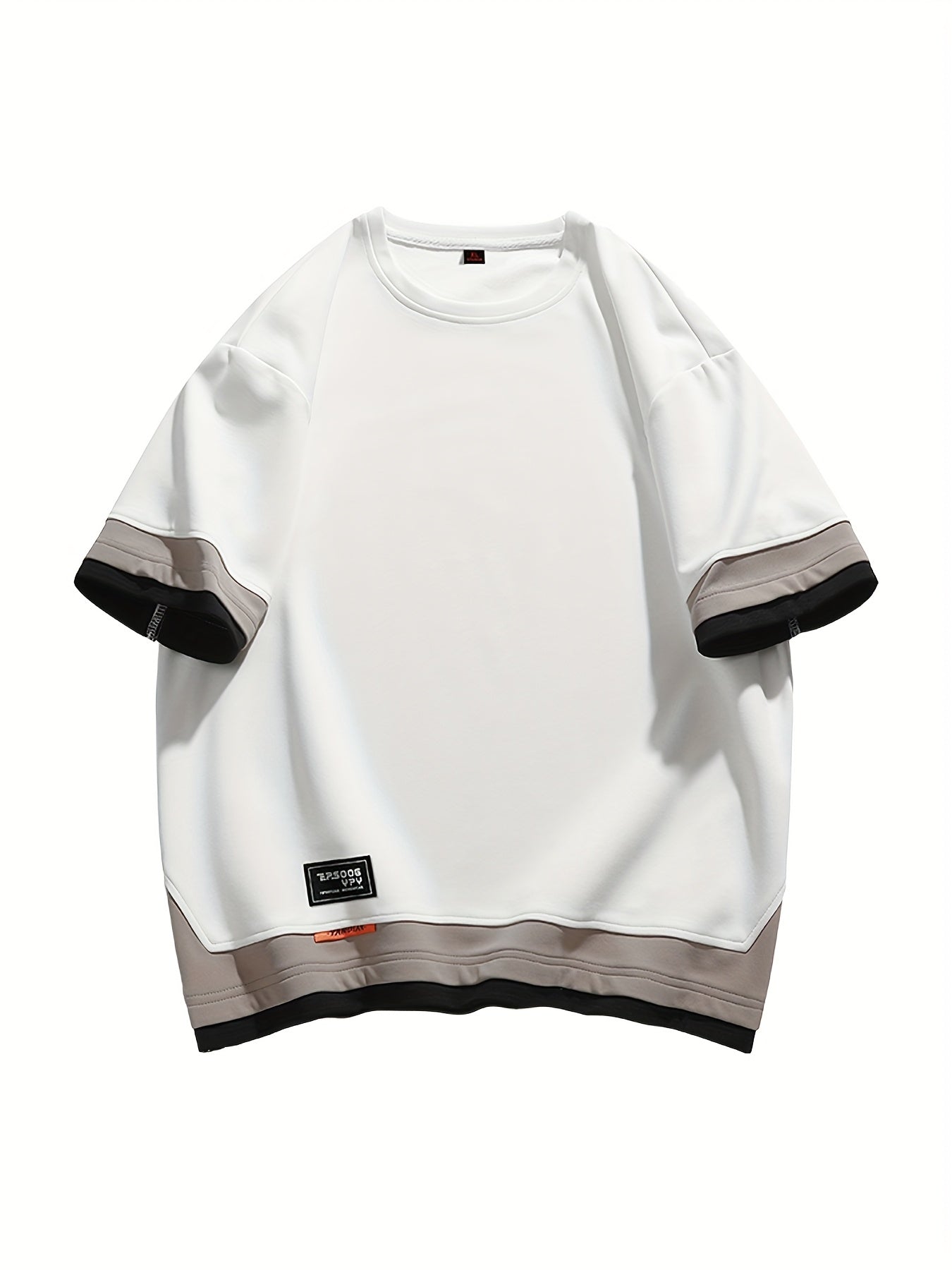Men's Summer Short Sleeve T-Shirt - Color-Block Half-Zip Design, 100% Polyester Lightweight 100gsm