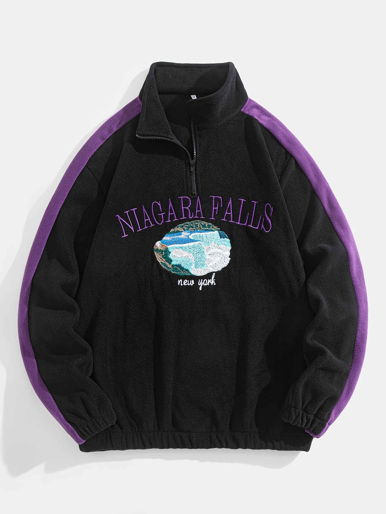 Cozy Sweatshirt Cozy Thickened Men's Niagara Falls Embroidered Fleece Zip-Up Sweatshirt