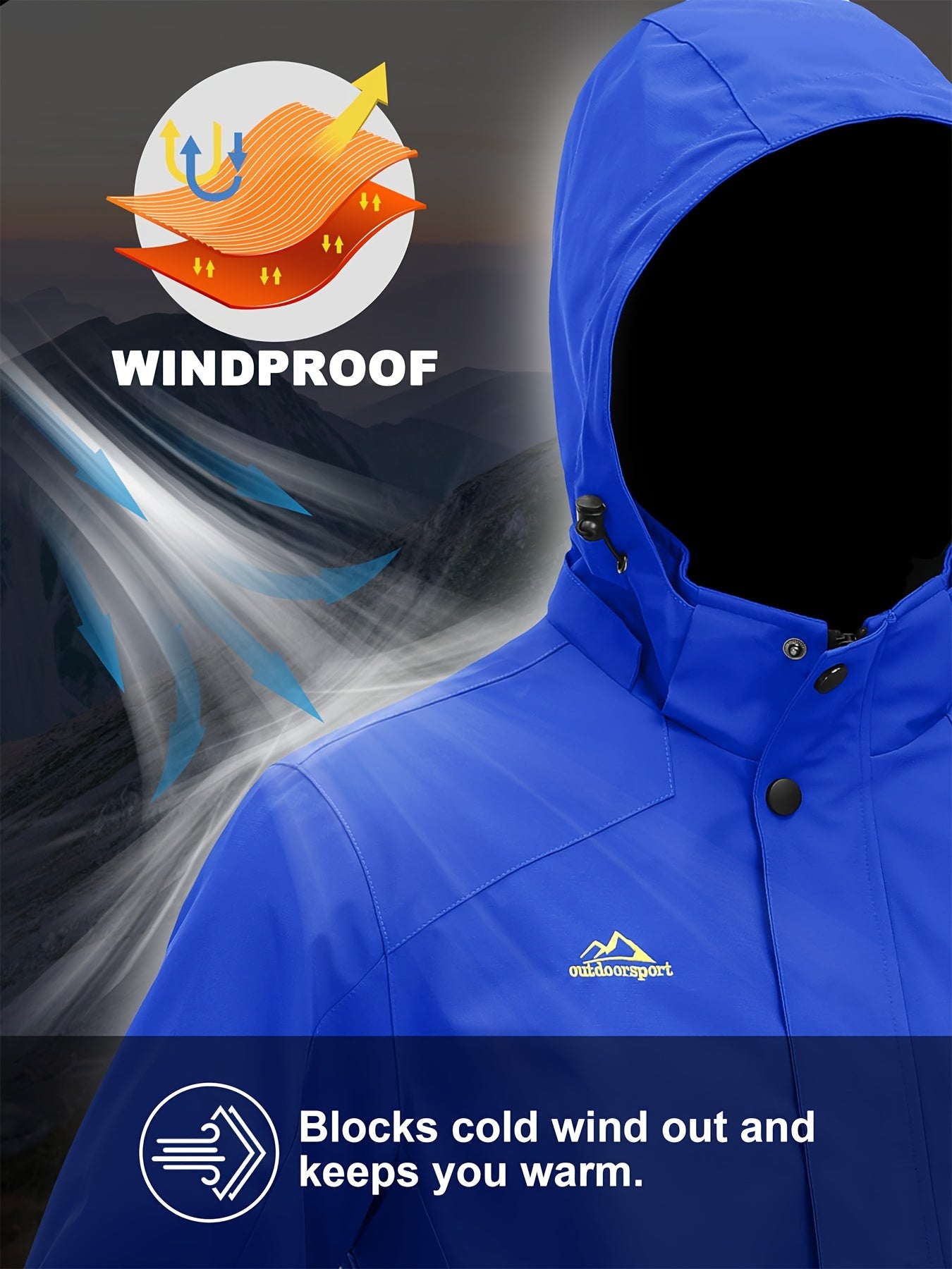 Men's Lightweight Windproof Jacket with Detachable Hood & Full-Zip Closure - Adjustable Cuffs
