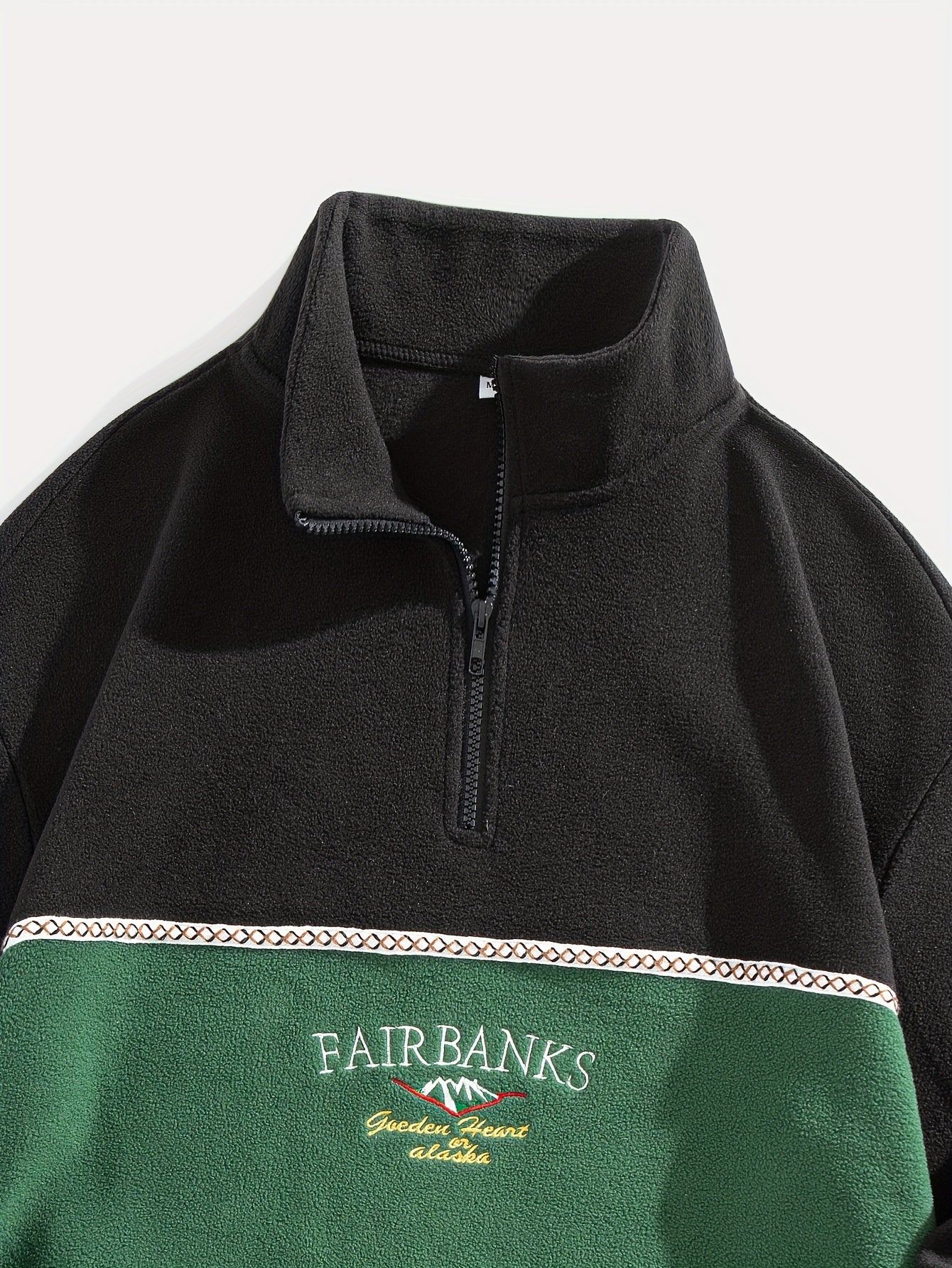 Men'S Color Block Fleece Zip-Up Hoodie with Embroidered Logo - High Neck, Long Sleeve