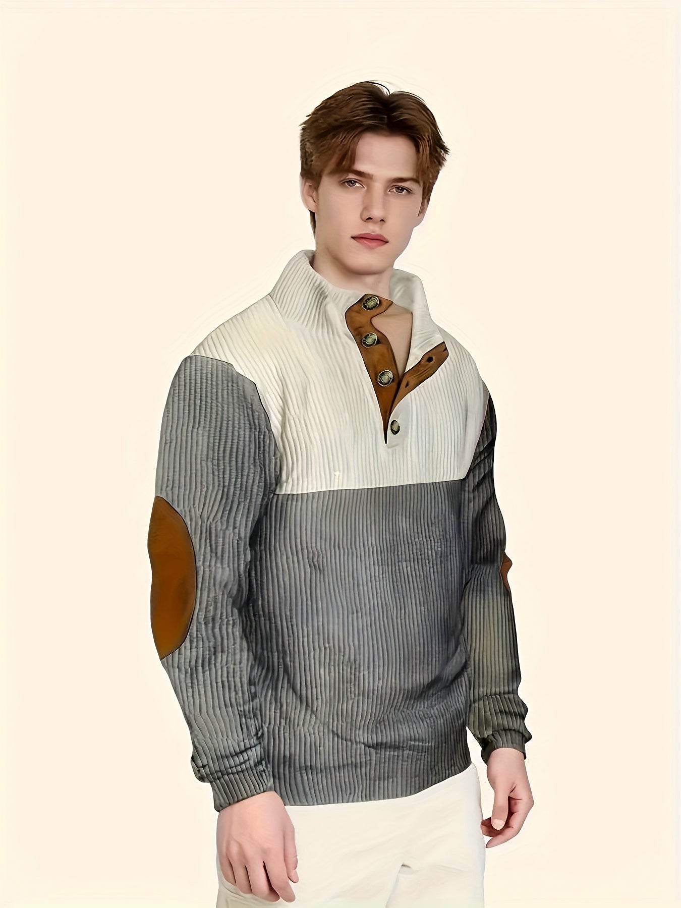 3pcs Retro Color Block Fashion Hoodie - Men'S Casual V-neck Men'S Clothing With Hoodie Top, Fashionable Outfit