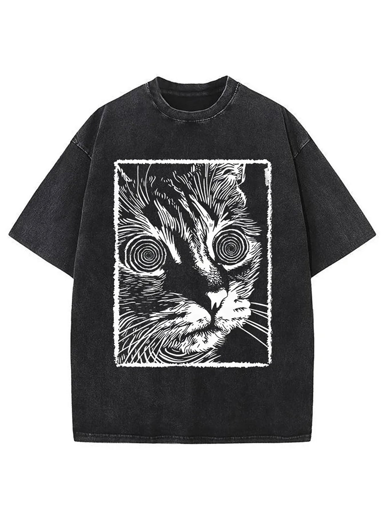 1pc, Vintage-Inspired Surprised Kitten Print T-Shirt, High-Quality Waxed Cotton, Relaxed Fit, Short Sleeve, Round Neck
