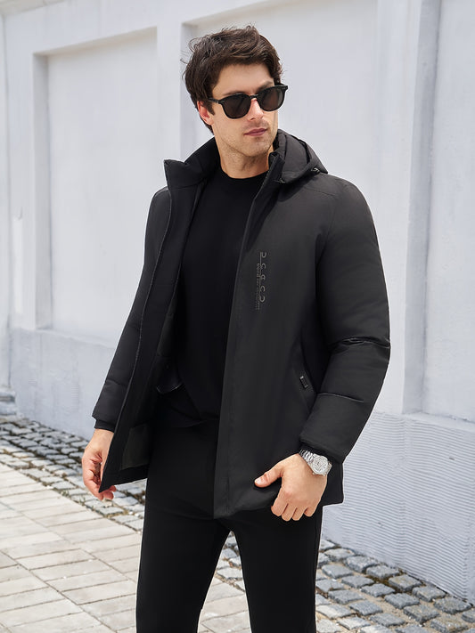 Men's Formal Winter Coat Polyester-Filled Men's Long Formal Coat - Winter Parka with Zipper Closure