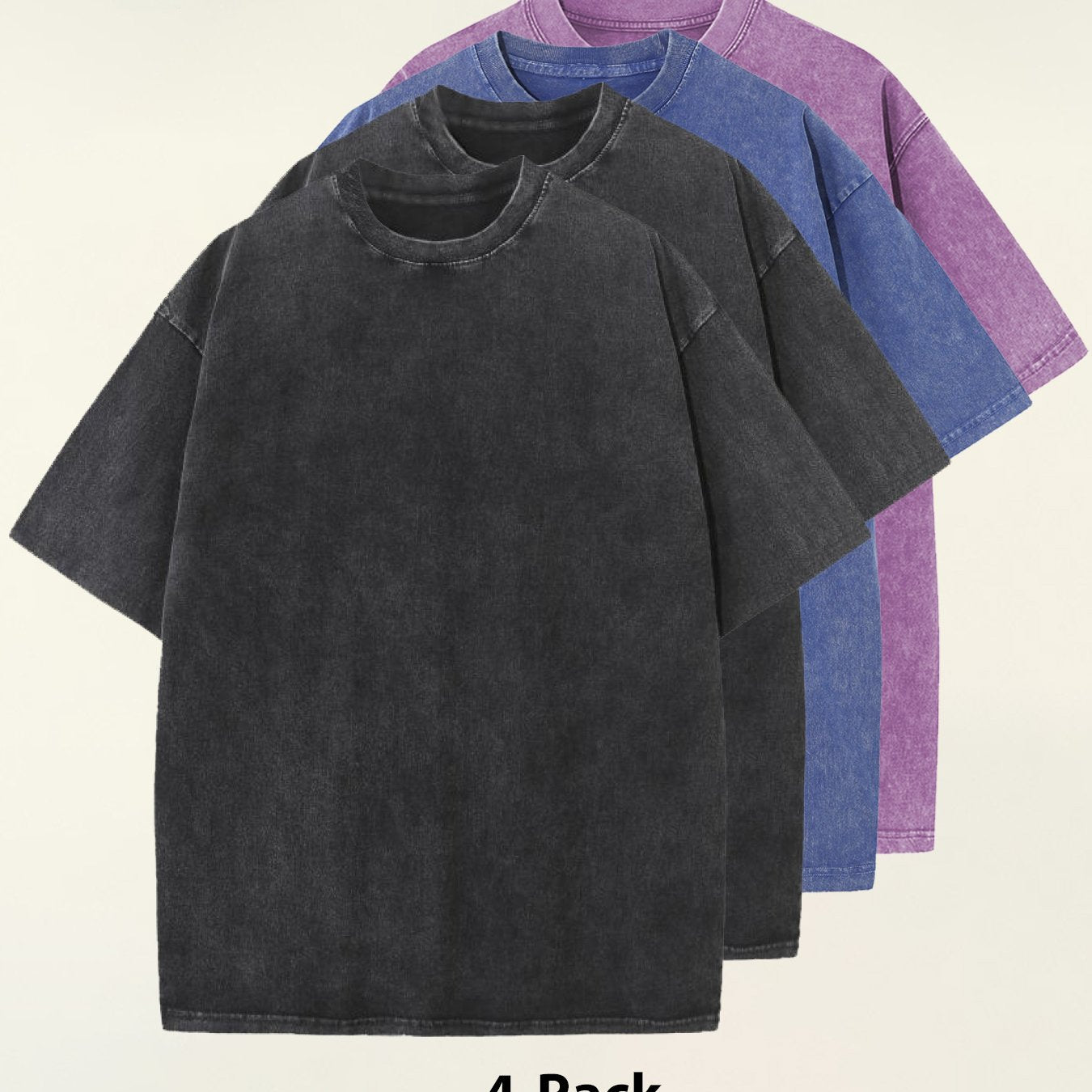 4pcs 100% Cotton Acid-Washed 230g T-Shirts - Retro Vintage Style