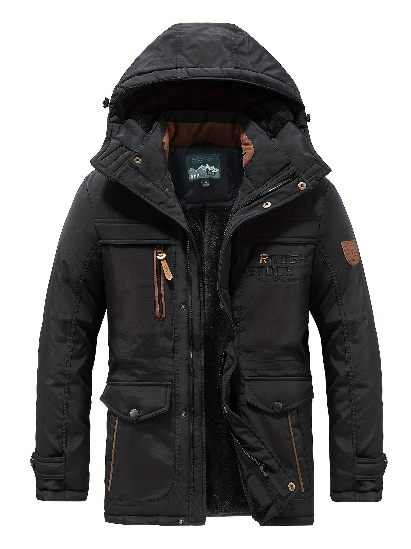 Winter Outdoor Thickened Fleece-Lined Jacket with Removable Hood Casual Windbreaker