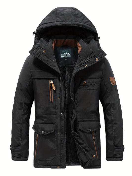 Winter Outdoor Thickened Fleece-Lined Jacket with Removable Hood Casual Windbreaker