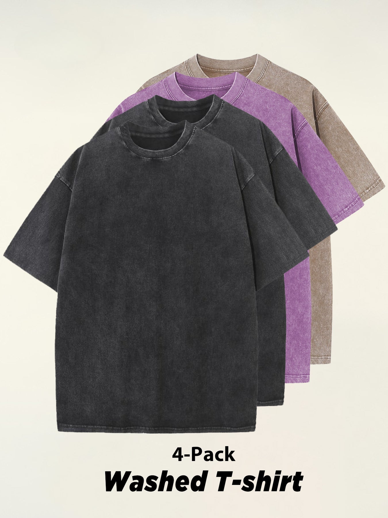 4pcs 100% Cotton Acid-Washed 230g T-Shirts - Retro Vintage Style