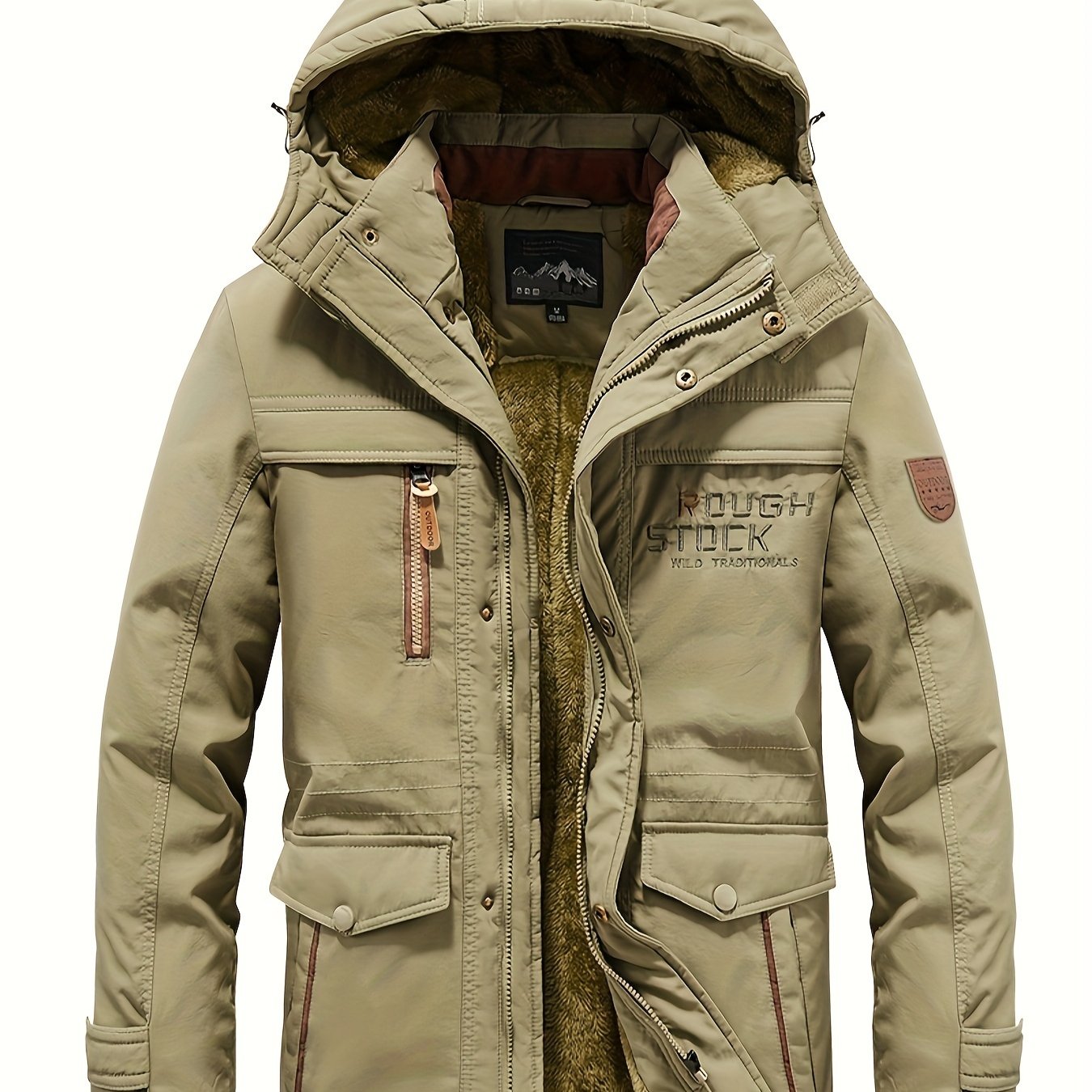 Winter Outdoor Thickened Fleece-Lined Jacket with Removable Hood Casual Windbreaker