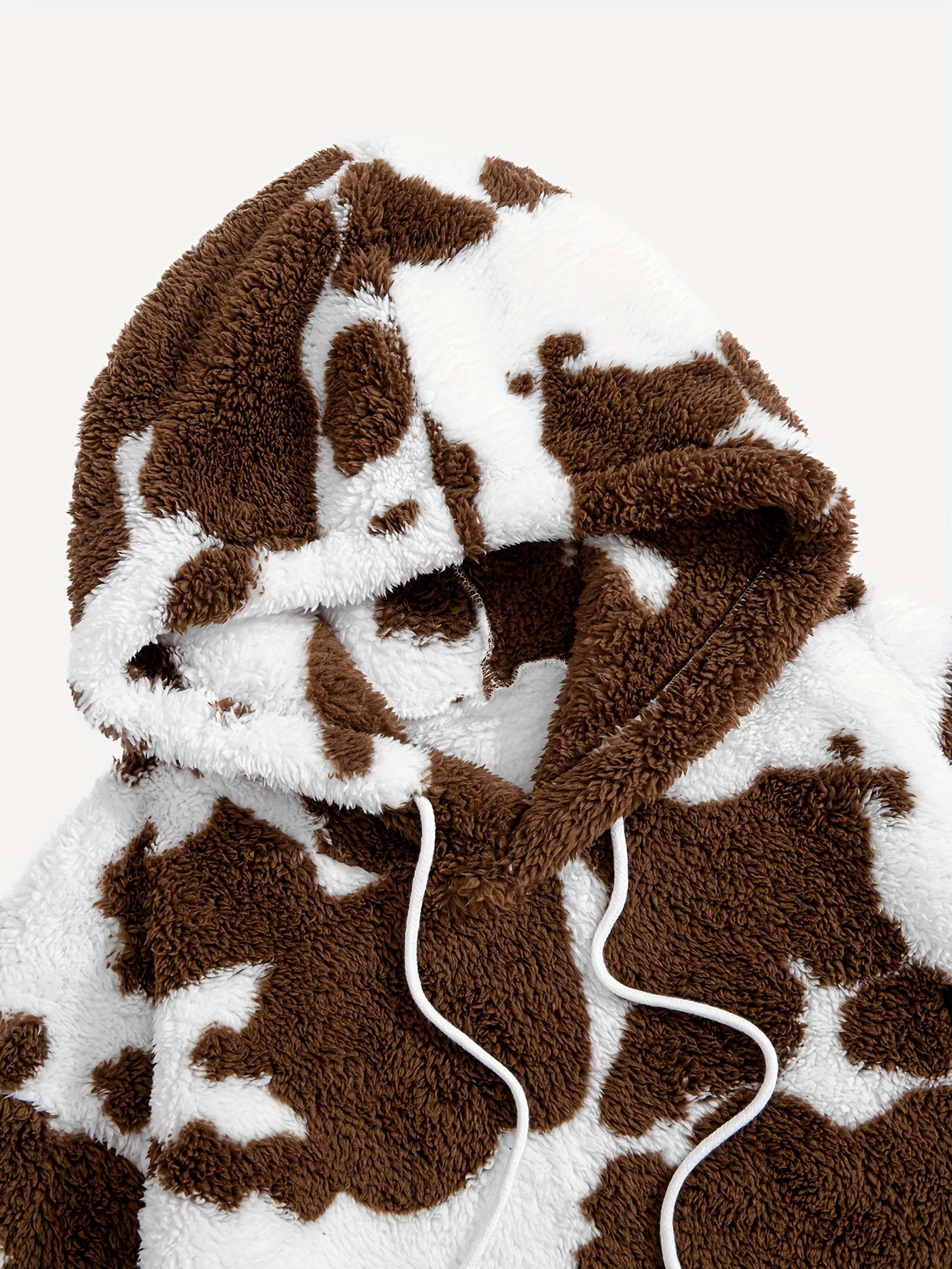 1pc Men'S Plush Hooded Sweatshirt - Soft Warm Winter Pullover with Brown & Cow Print