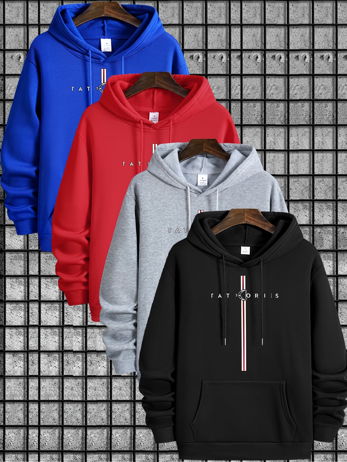 Men's 4pcs sweater set, new style with Tatoris print, fashionable and casual, drawstring hooded sweater