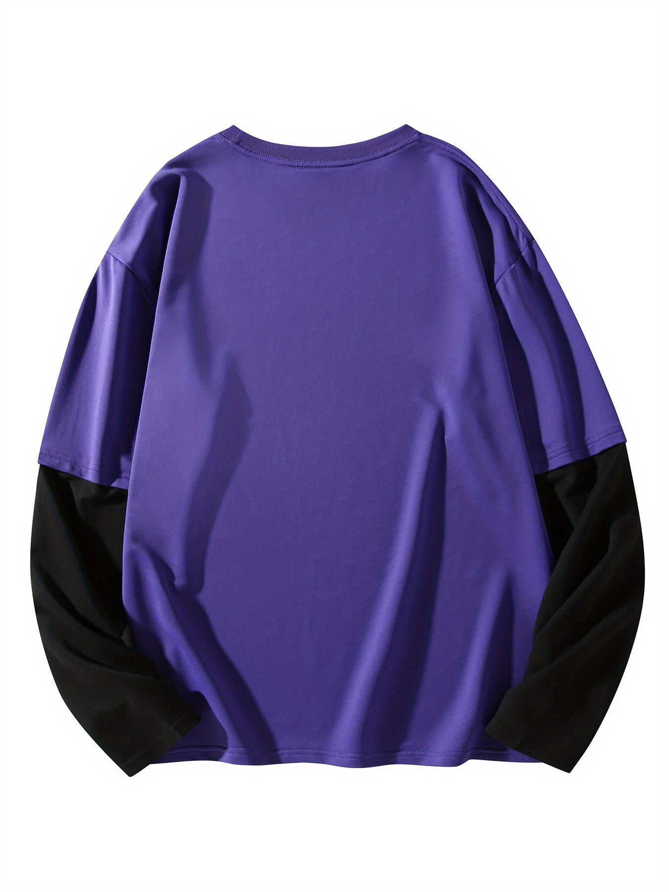 Color Matching Fake Two Men's Casual Loose Long-sleeved - Line Figure Printing T-shirts