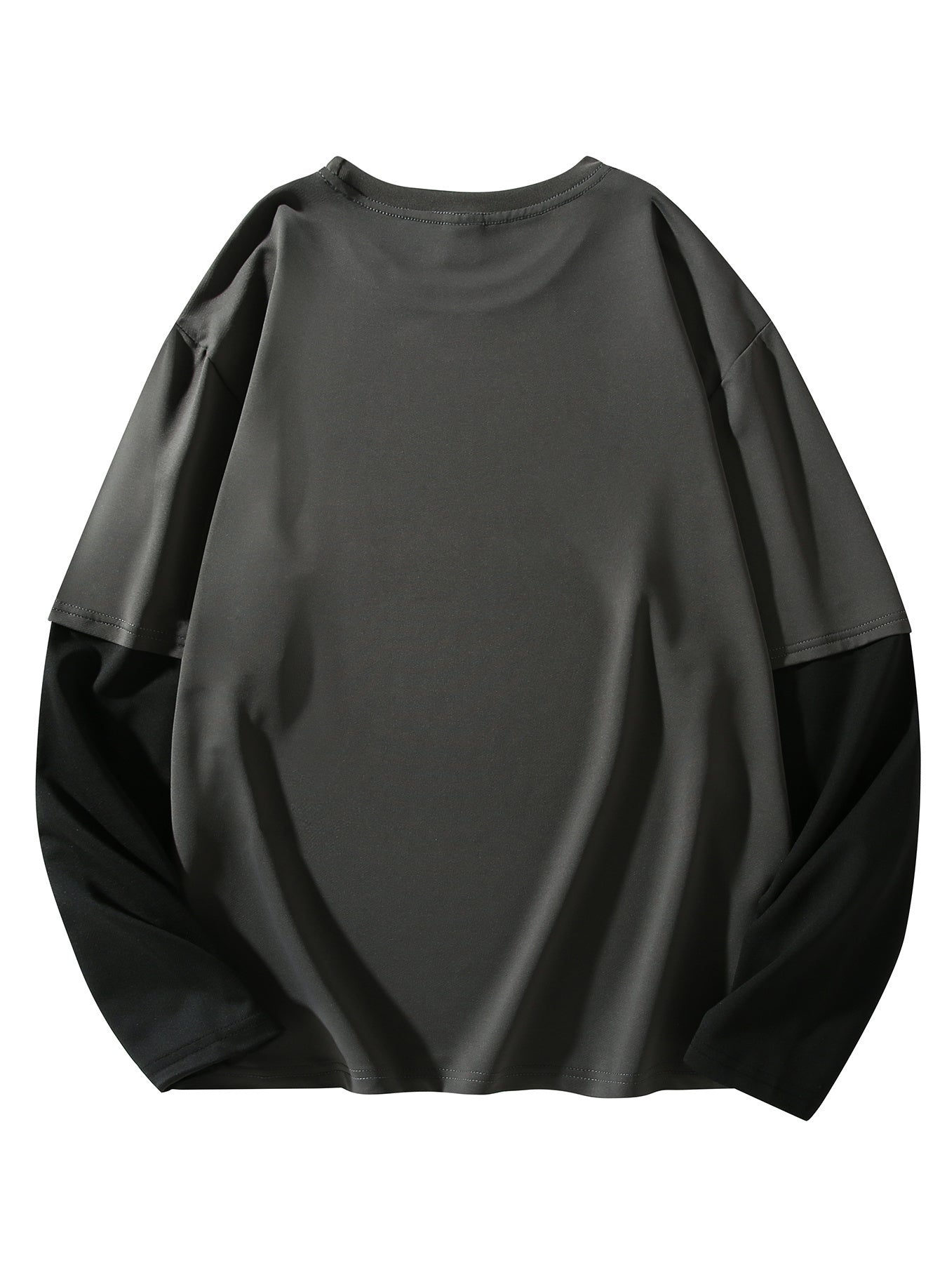 Color Matching Fake Two Men's Casual Loose Long-sleeved - Line Figure Printing T-shirts