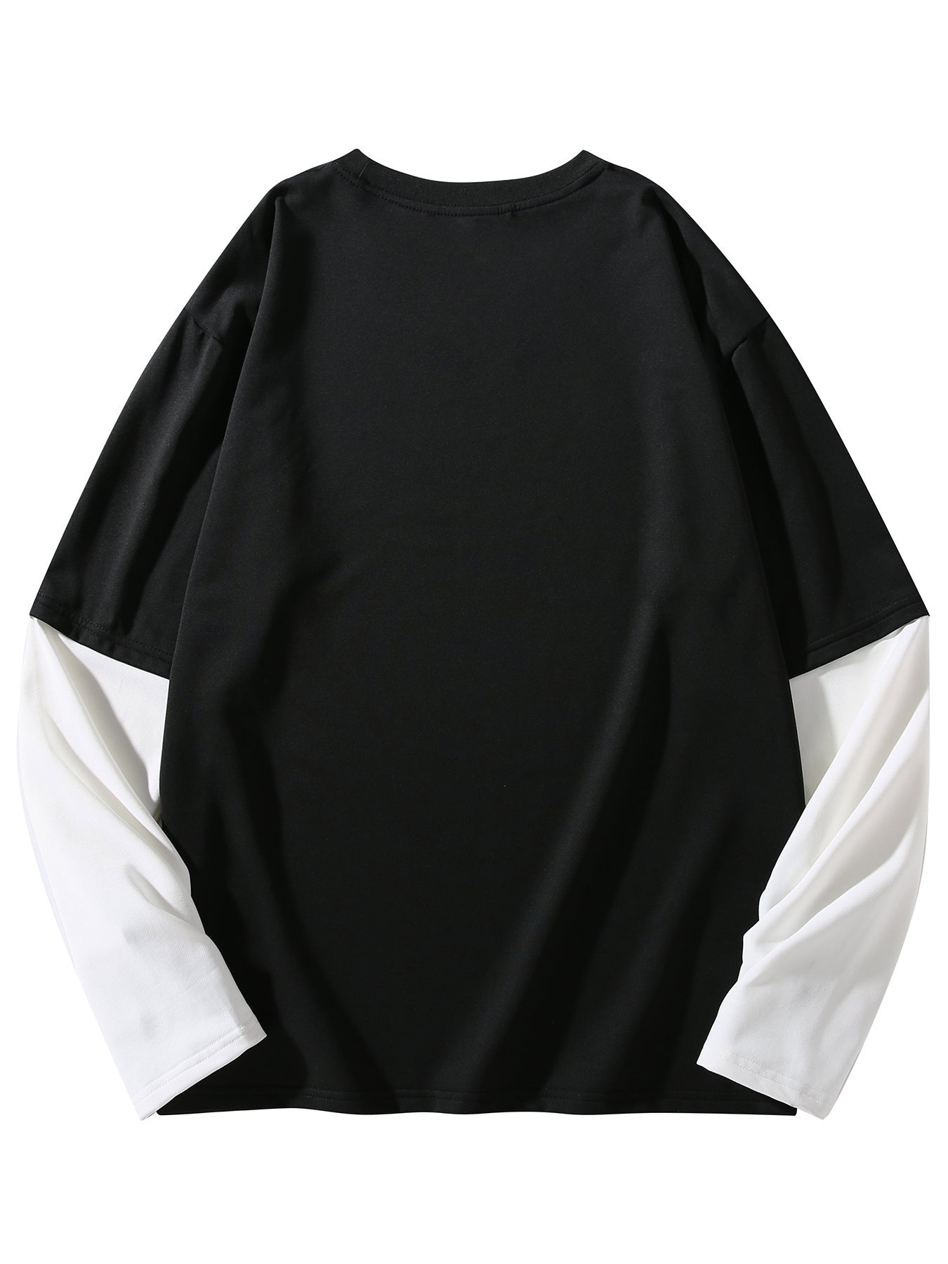 Color Matching Fake Two Men's Casual Loose Long-sleeved - Line Figure Printing T-shirts