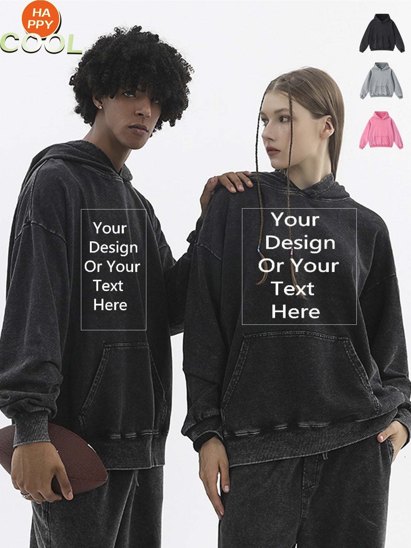 Custom Washed Unisex Hoodie For Lover Gift Thickened Customizable Men'S Pure Pocket Hoodie