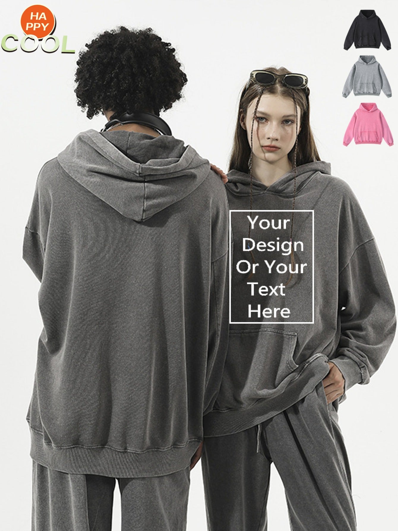 Custom Washed Unisex Hoodie For Lover Gift Thickened Customizable Men'S Pure Pocket Hoodie