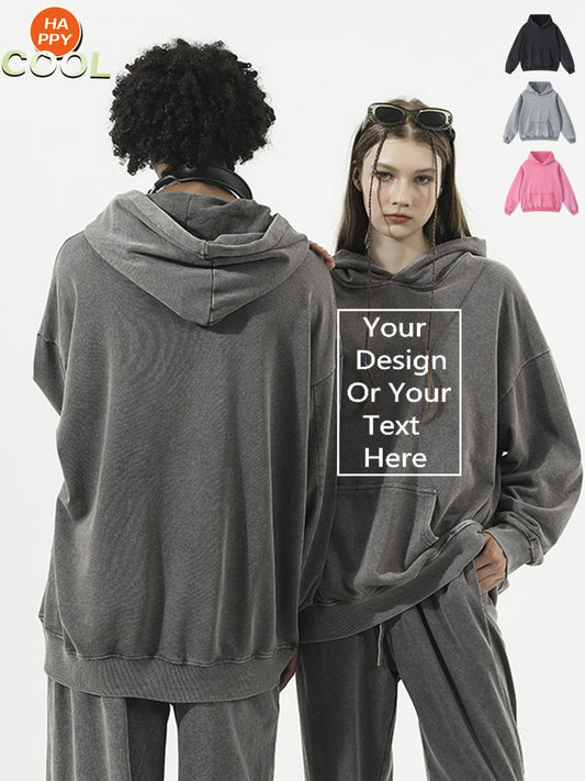 Custom Washed Unisex Hoodie For Lover Gift Thickened Customizable Men'S Pure Pocket Hoodie