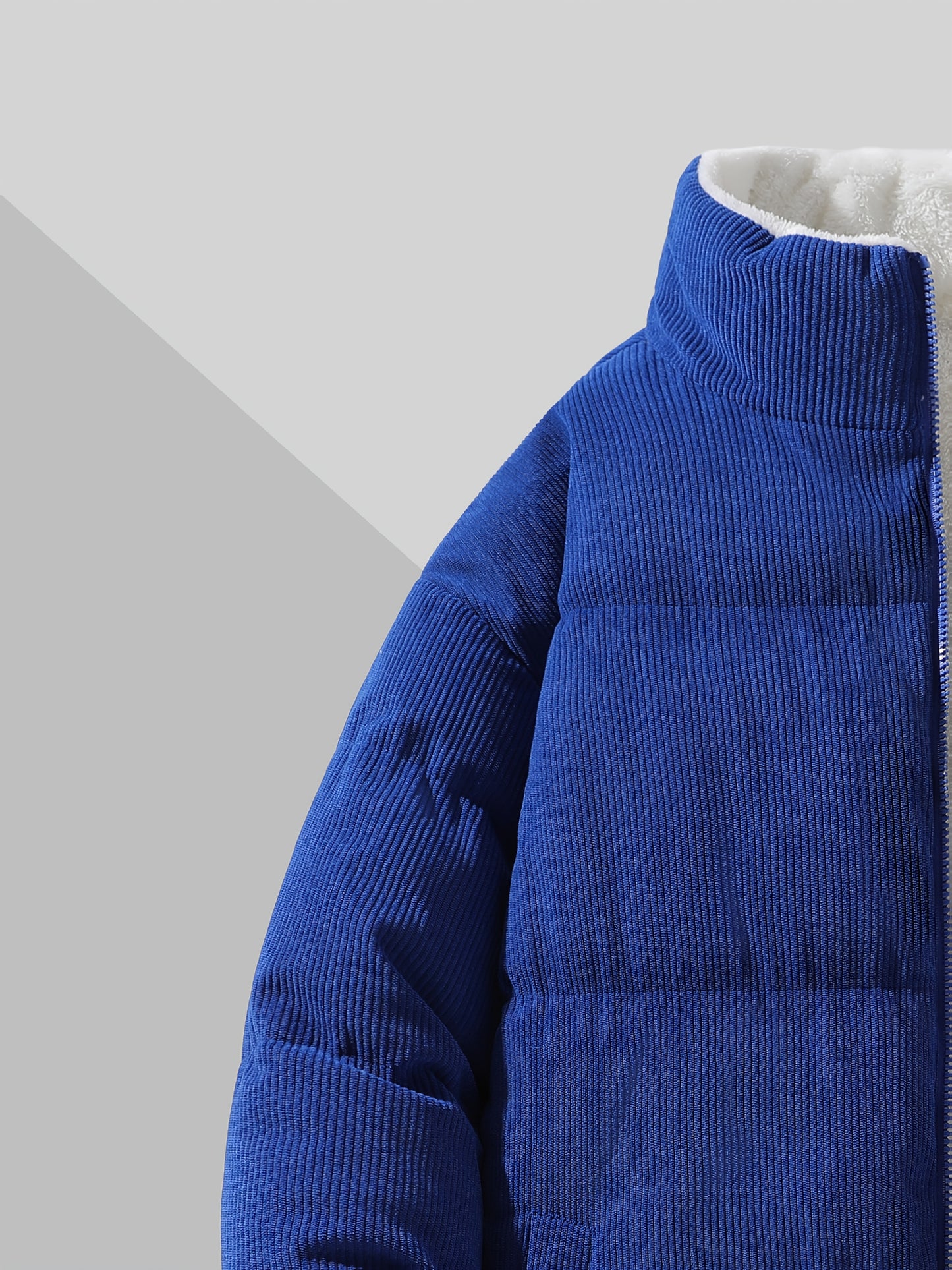 Men's Reversible Winter Jacket with Fleece Lining - Two-Sided Full-Zip Coat, Stand Collar & Logo Patch (R)