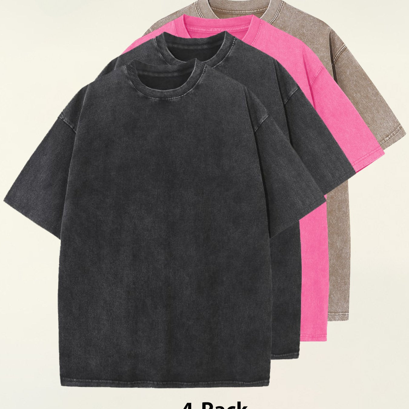 4pcs 100% Cotton Acid-Washed 230g T-Shirts - Retro Vintage Style