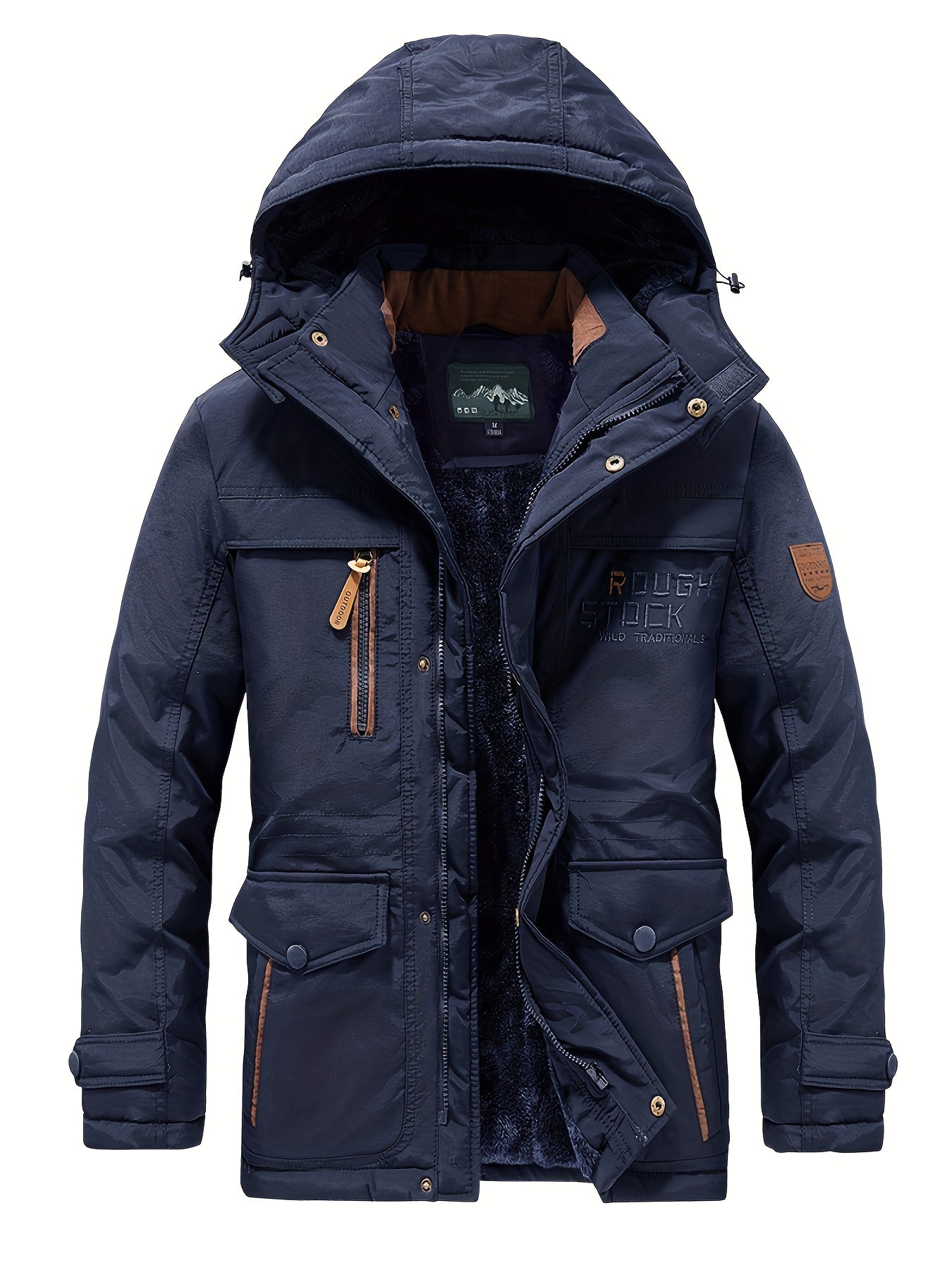 Winter Outdoor Thickened Fleece-Lined Jacket with Removable Hood Casual Windbreaker
