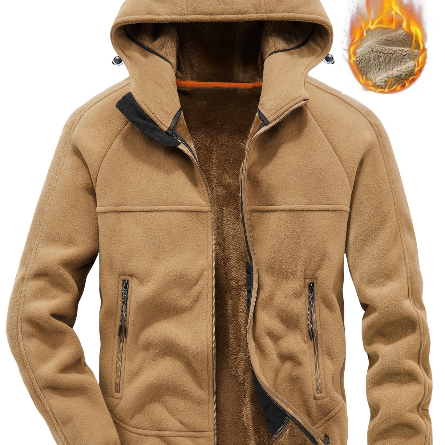 Men'S Casual Hooded Jacket, Polyester Long Sleeve Zip Up Hoodie with Pockets