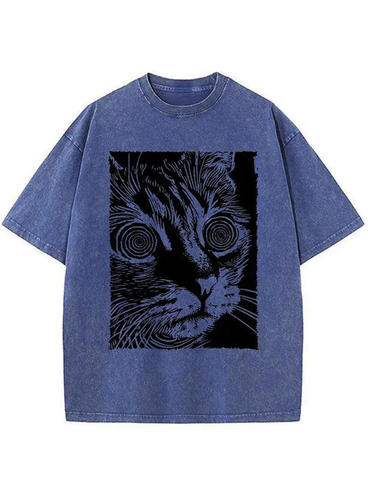 1pc, Vintage-Inspired Surprised Kitten Print T-Shirt, High-Quality Waxed Cotton, Relaxed Fit, Short Sleeve, Round Neck