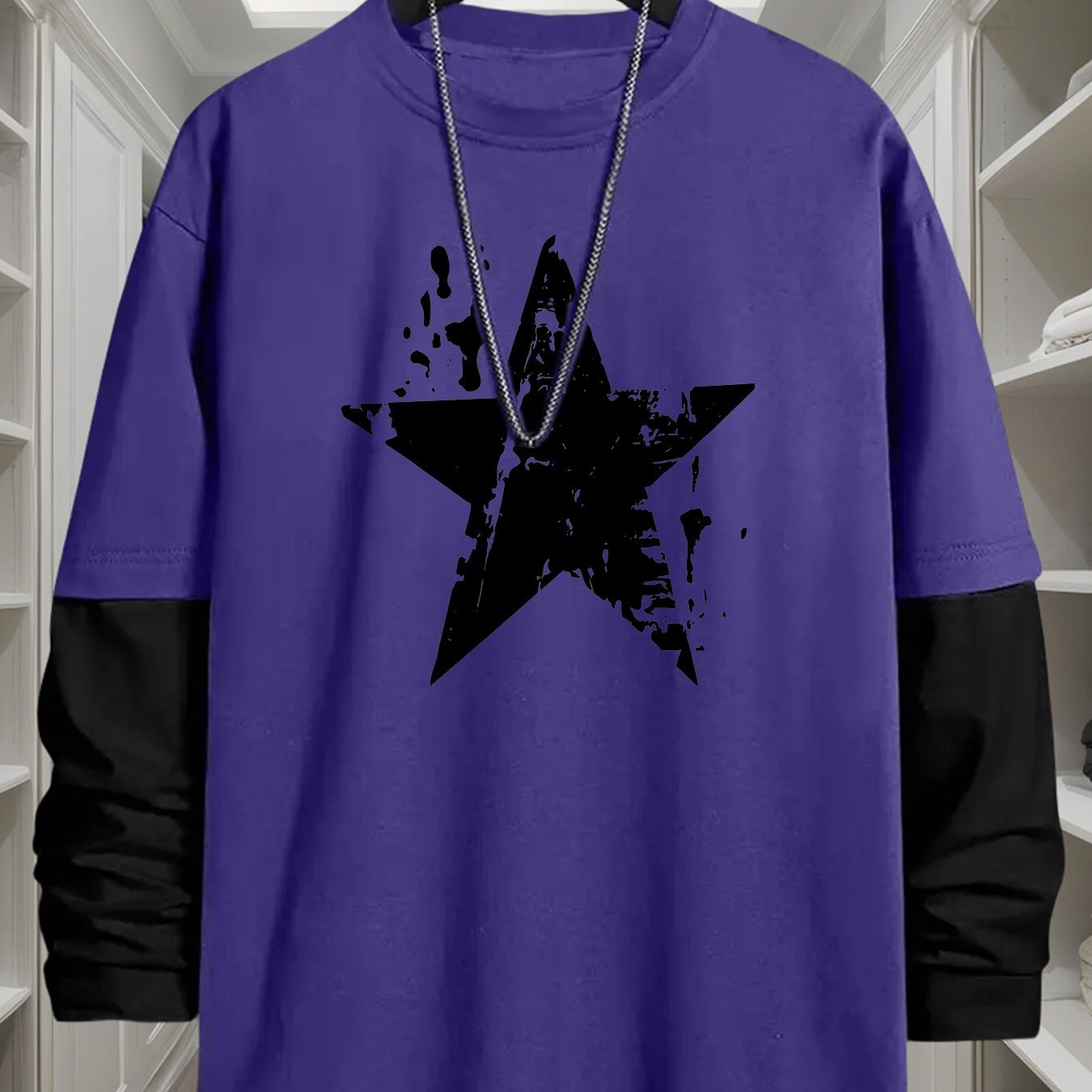 Geometric T-Shirt Polyester Men's Casual Long Sleeve T-Shirt | Geometric Print, Loose Fit, Round Neck, Machine Washable