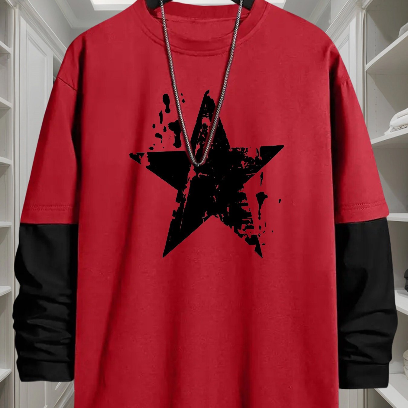 Geometric T-Shirt Polyester Men's Casual Long Sleeve T-Shirt | Geometric Print, Loose Fit, Round Neck, Machine Washable