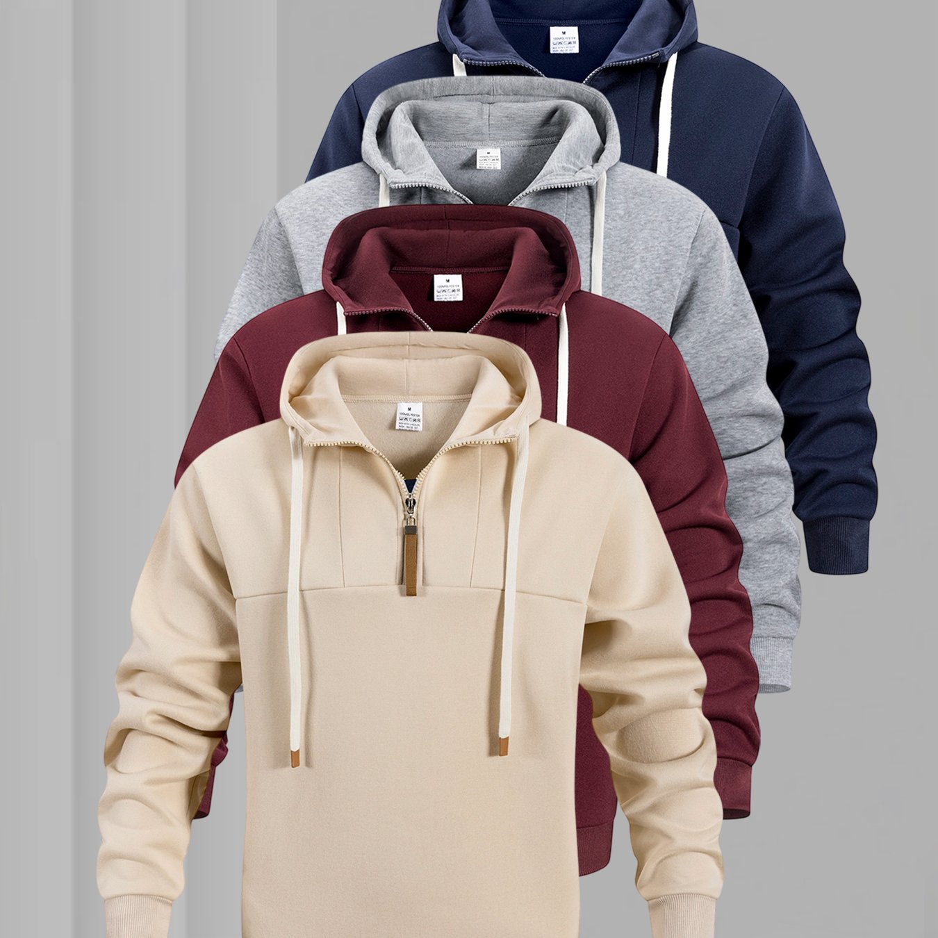 4pcs Men's Casual Patchwork Hooded Pullover Sweatshirt