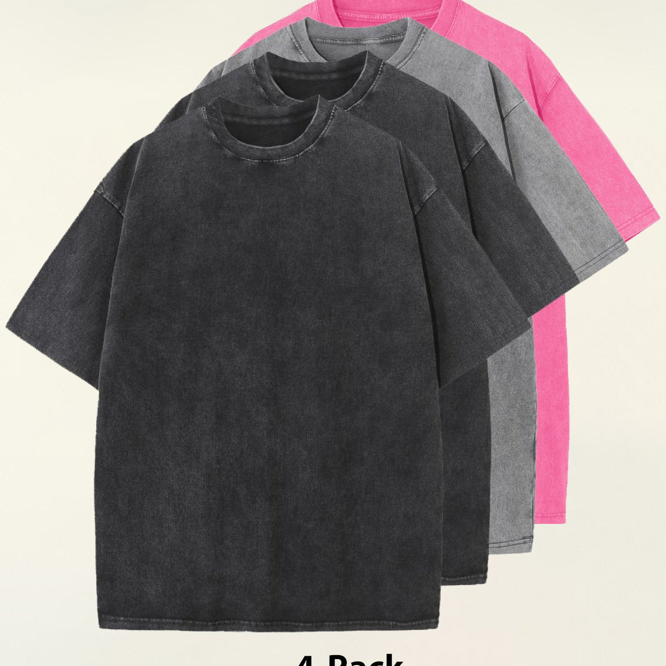 4pcs 100% Cotton Acid-Washed 230g T-Shirts - Retro Vintage Style