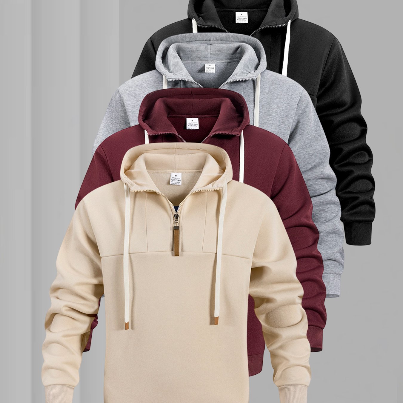 4pcs Men's Casual Patchwork Hooded Pullover Sweatshirt