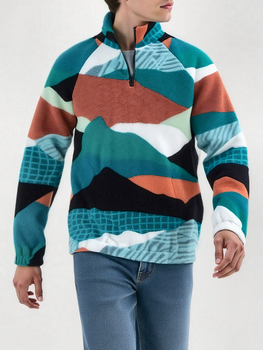 Men's Turquoise BlueHand Washable Winter Clothing with Stand Collar & Contrast Color Block Design