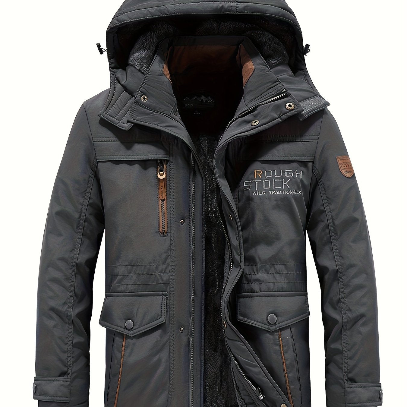 Winter Outdoor Thickened Fleece-Lined Jacket with Removable Hood Casual Windbreaker