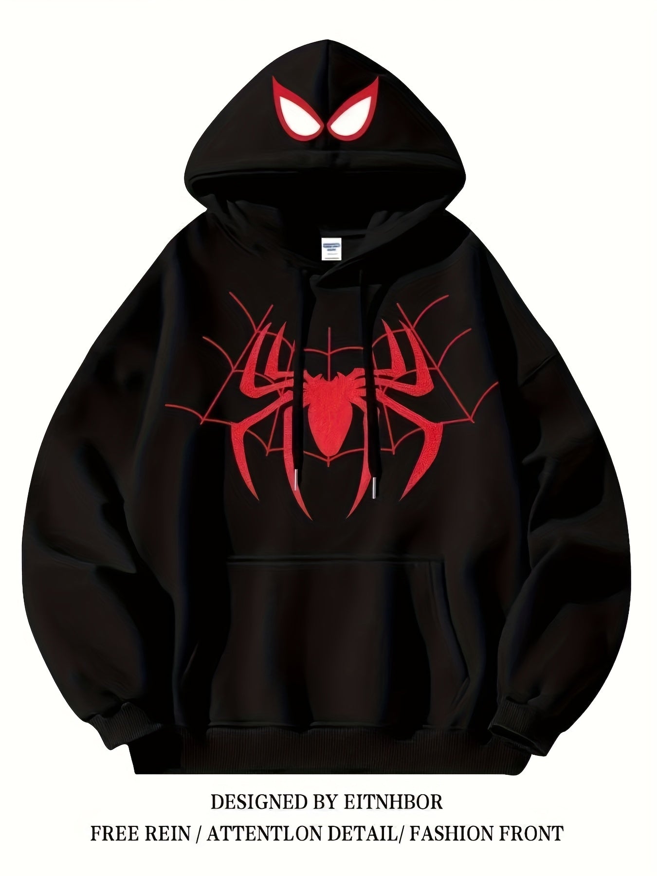 Spider Print Hoodie Stylish Black Spider Print Men's Hoodie