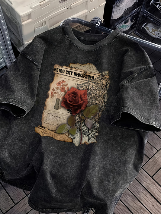 Vintage T-Shirt Retro Classic Vintage Black Washed Short-Sleeve T-Shirt | Essential for Summer