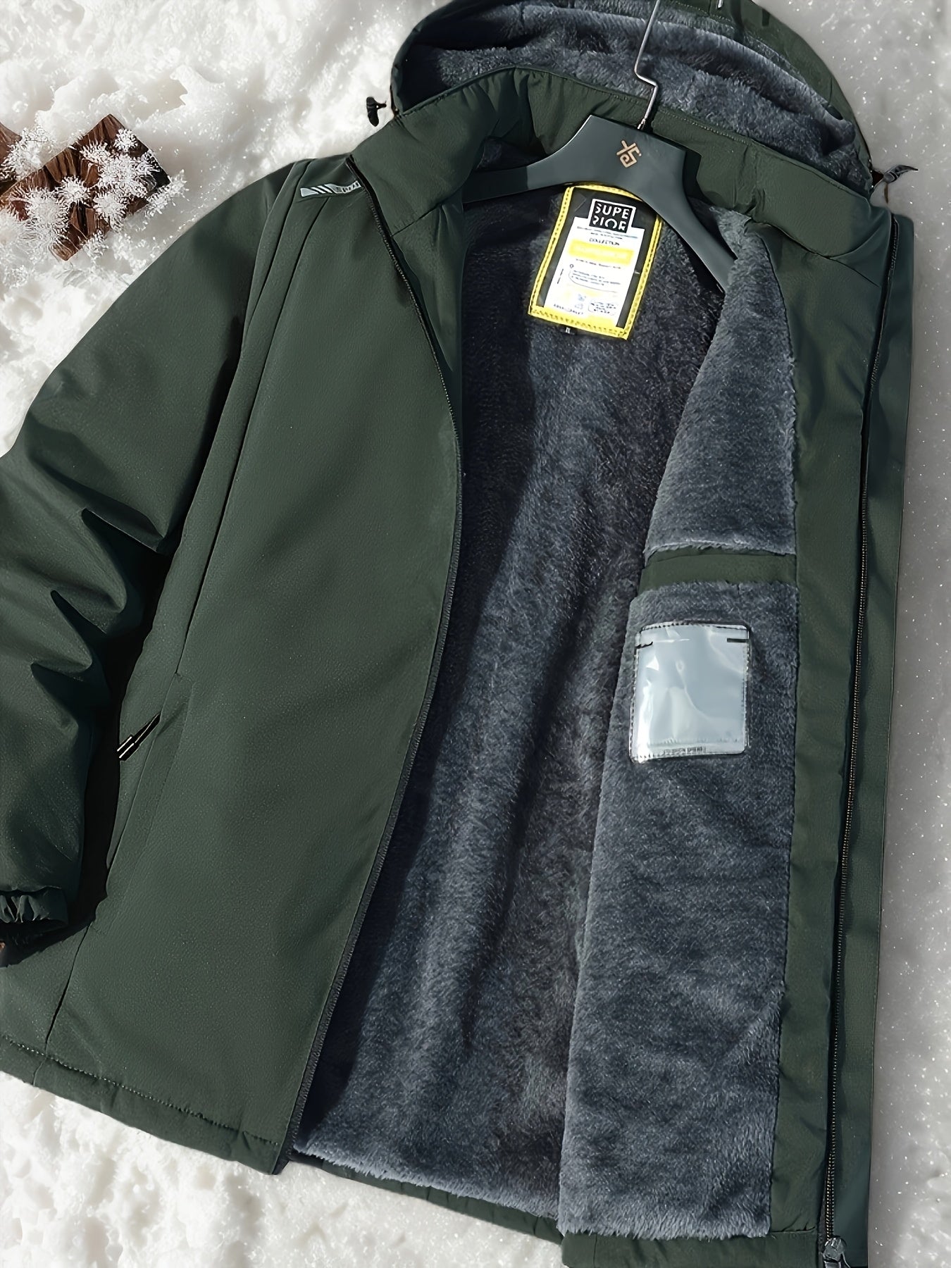 Warm Hooded Jacket Winter Warm Fleece-Lined Men's Hooded Jacket