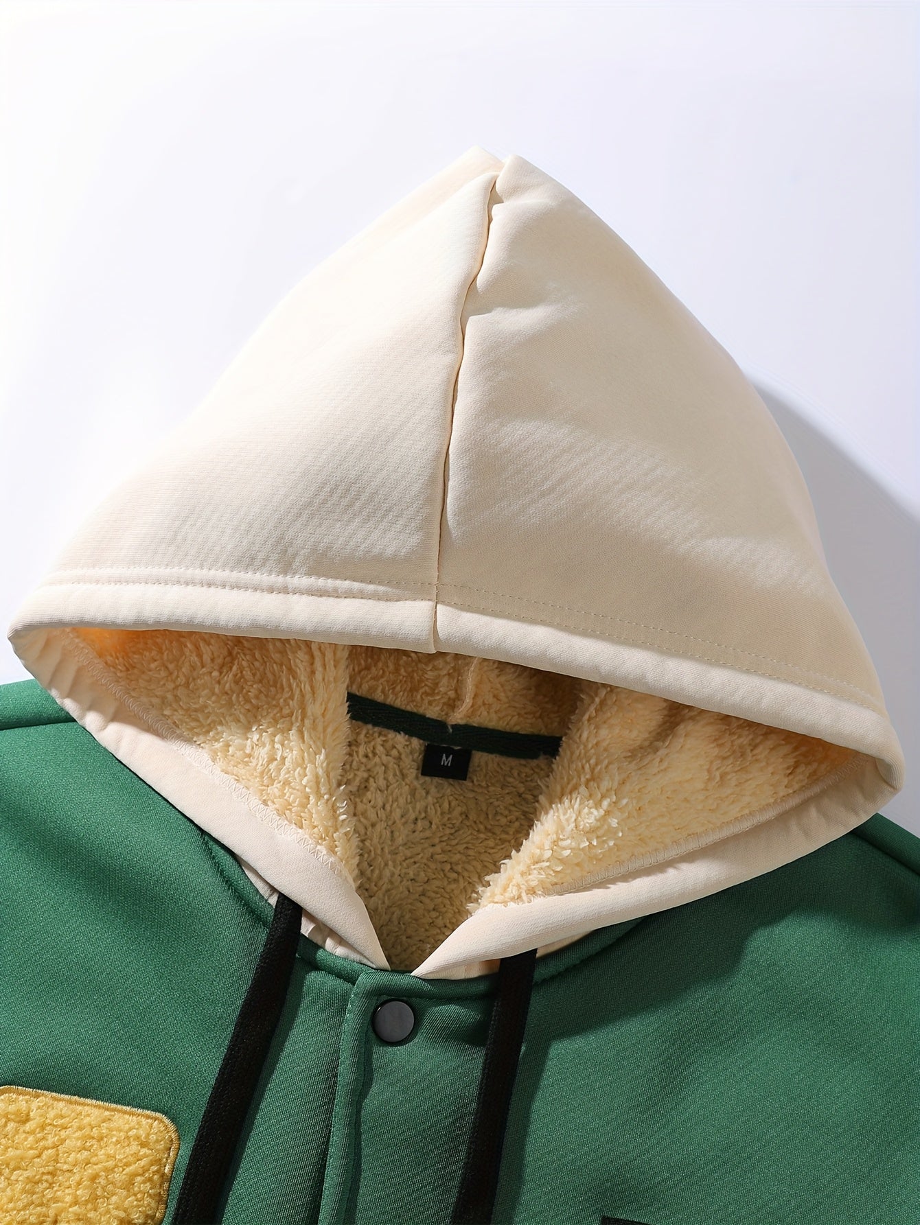 Men'S Casual Hooded Baseball Jacket with Embroidered Lettering, Color Block Design, Snap Closure