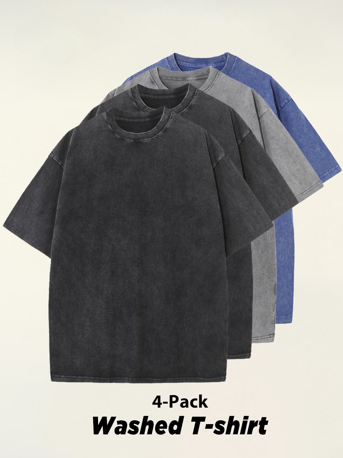 4pcs 100% Cotton Acid-Washed 230g T-Shirts - Retro Vintage Style