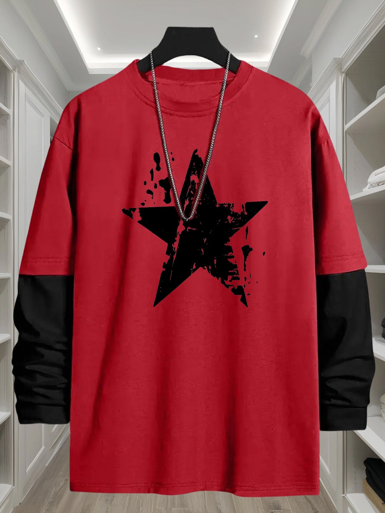 Geometric T-Shirt Polyester Men's Casual Long Sleeve T-Shirt | Geometric Print, Loose Fit, Round Neck, Machine Washable