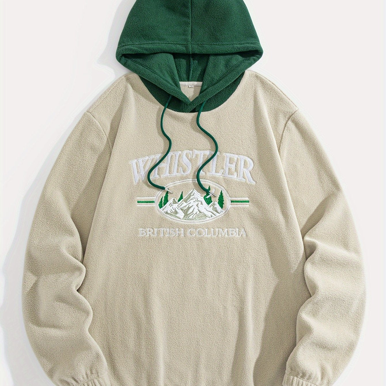 1pc Whistler British Columbia Embroidered Preppy Hoodie for Men - Thick Fleece