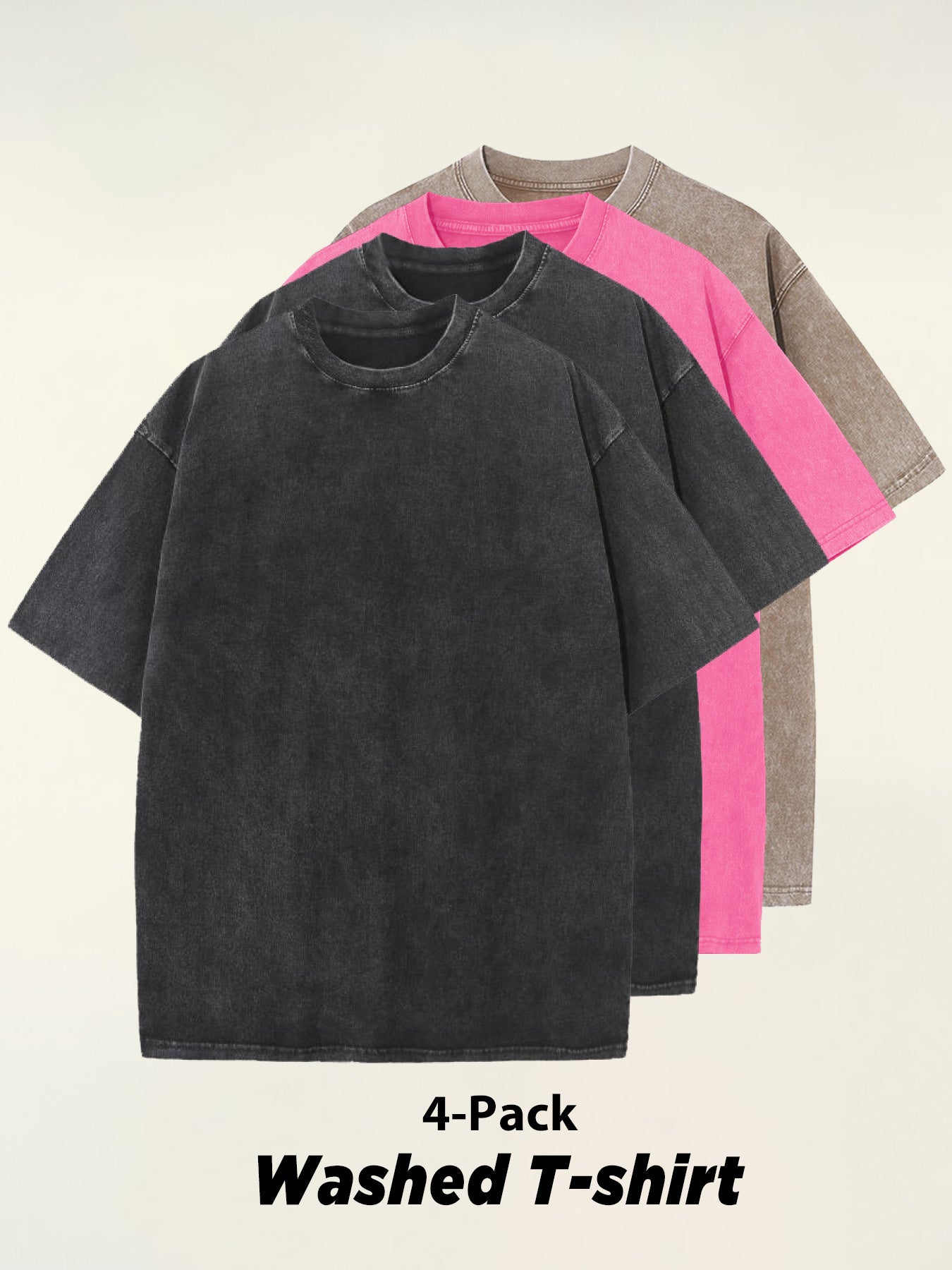 4pcs 100% Cotton Acid-Washed 230g T-Shirts - Retro Vintage Style