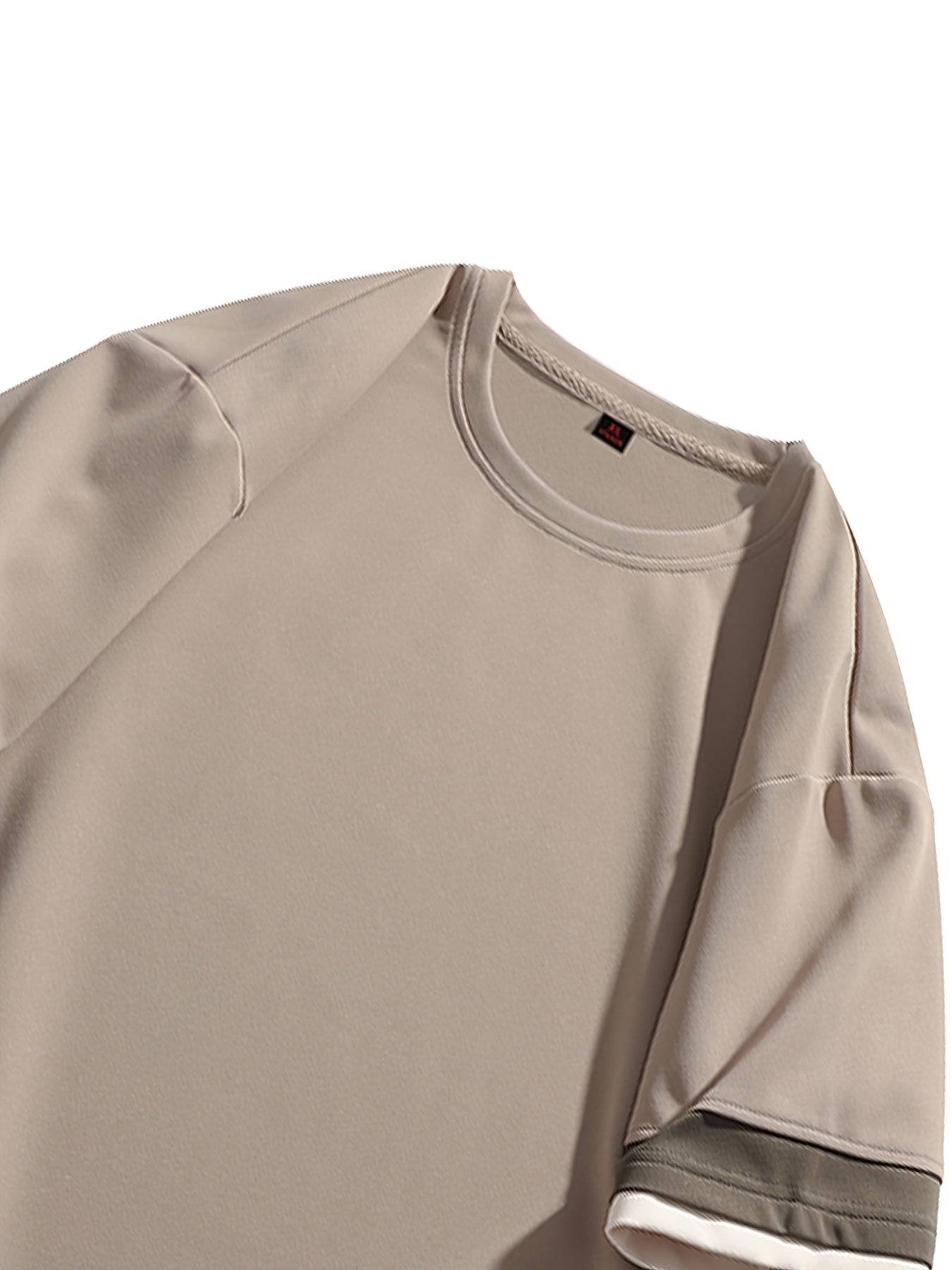 Men's Summer Short Sleeve T-Shirt - Color-Block Half-Zip Design, 100% Polyester Lightweight 100gsm