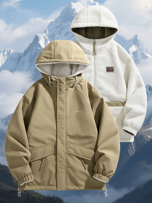 Men's and Unisex Reversible Hooded Jacket - Zip Closure, Flap Front Design