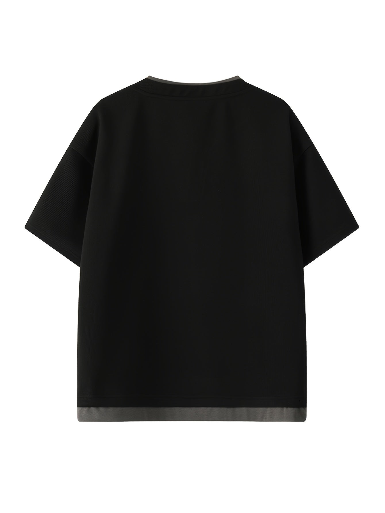 Casual T-Shirt OBM Men's Casual V-Neck Short Sleeve T-Shirt | Loose Fit Waffle Fabric, Solid Color with Contrast Trim
