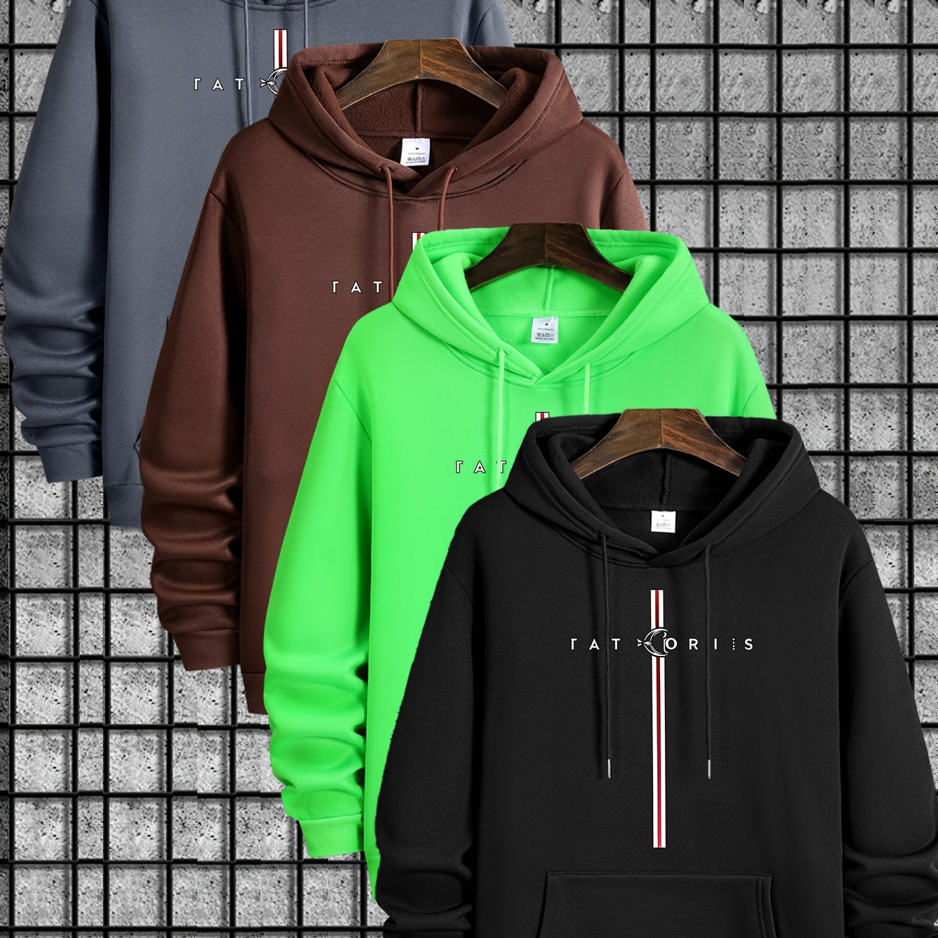 Men's 4pcs sweater set, new style with Tatoris print, fashionable and casual, drawstring hooded sweater
