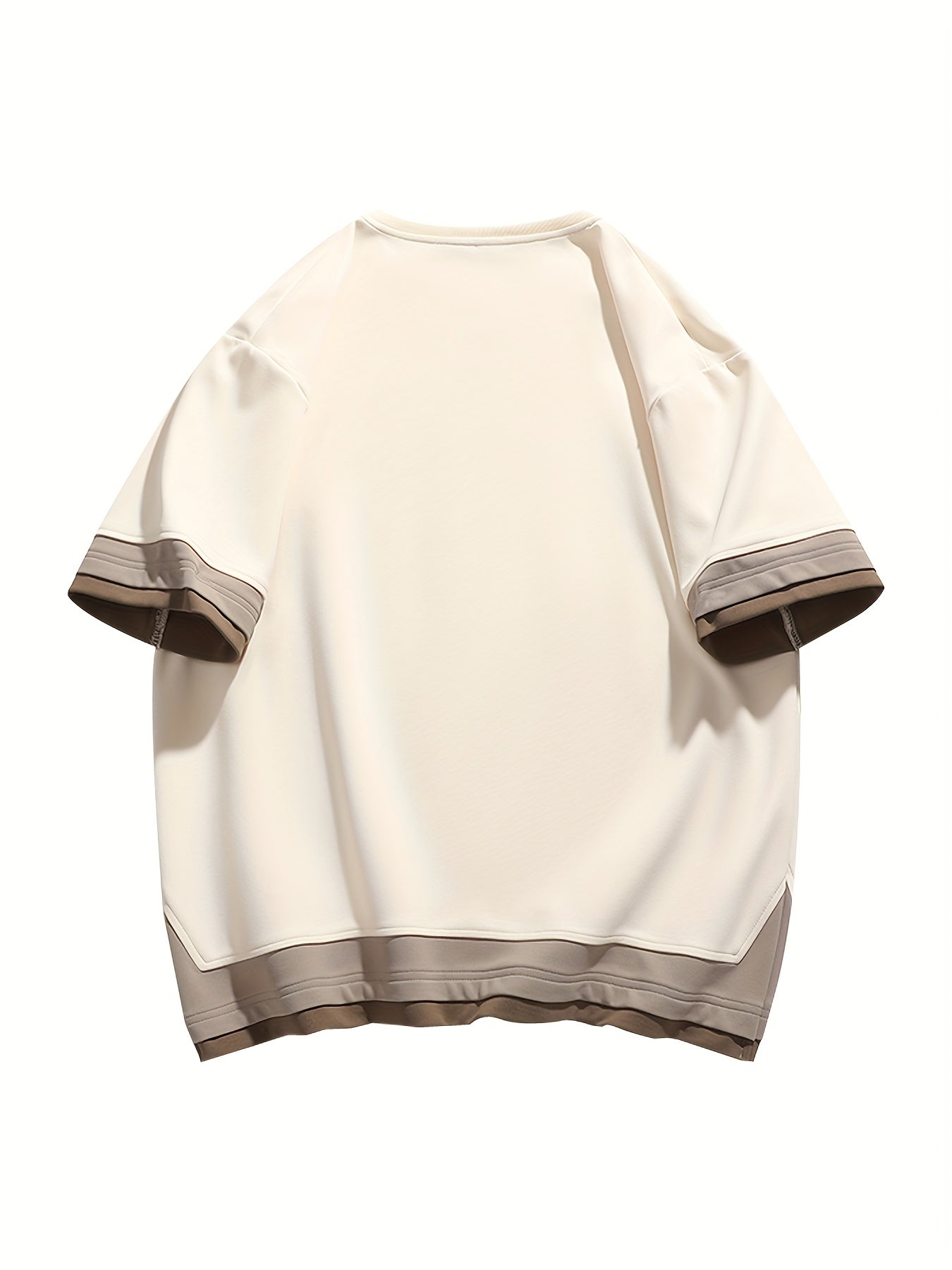 Men's Summer Short Sleeve T-Shirt - Color-Block Half-Zip Design, 100% Polyester Lightweight 100gsm